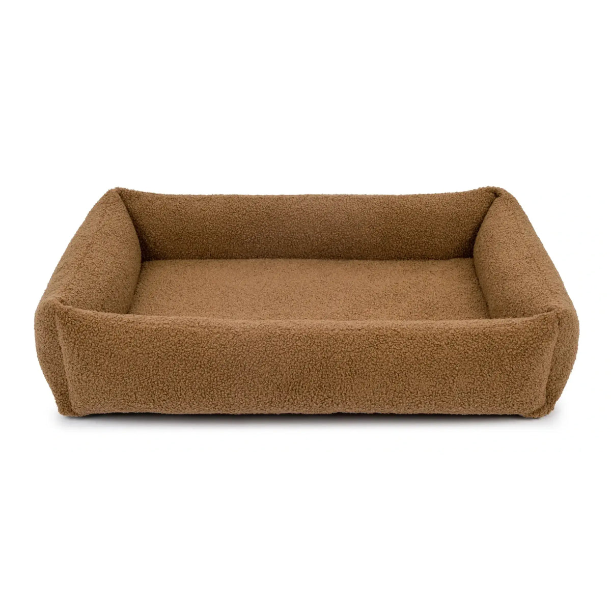 Panier orthopédique Fluffy Soffice marron en tissu bouclette doux avec bord surélevé - notamment pour Bouledogue français