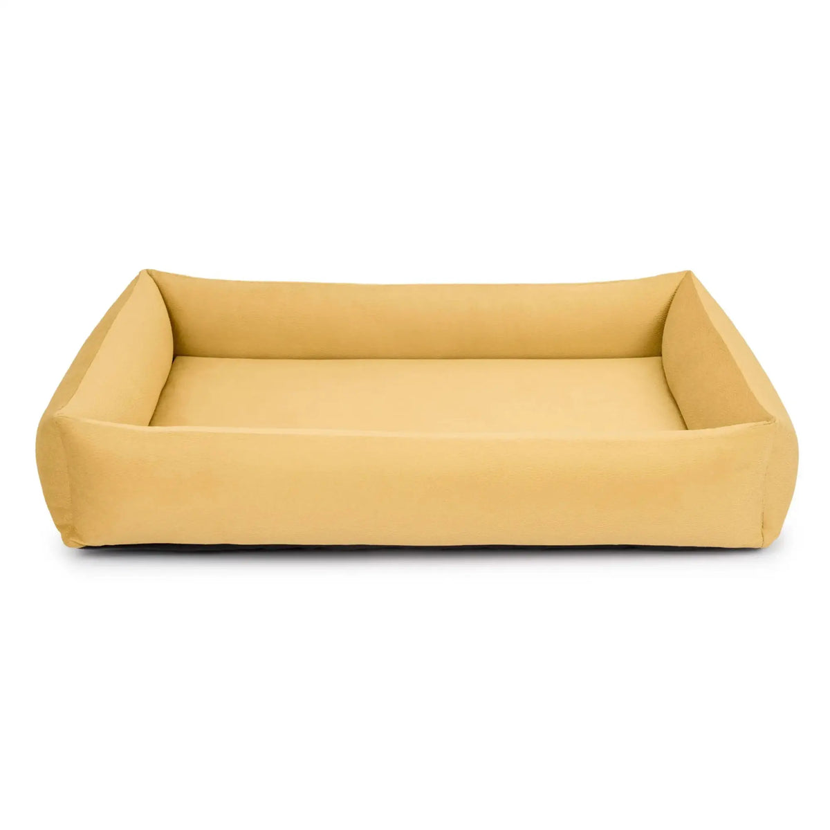 Orthopedische hondenmand Riposo in okergeel met memory foam matras, vooraanzicht - maat L voor o.a. Beagle
