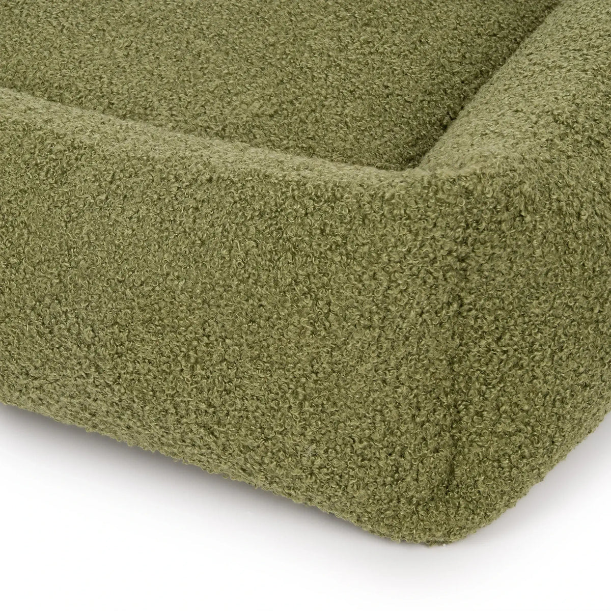 Détail du tissu bouclette moelleux du panier orthopédique Soffice vert